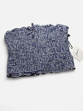 Japna Blue Gingham Smocked Tube Top Size S NWT